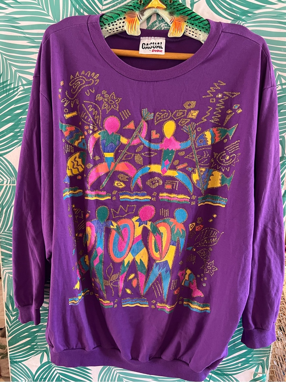 Vintage 80’s Casual Knitwear by Dobie Purple Crewneck Top w/ southwest art